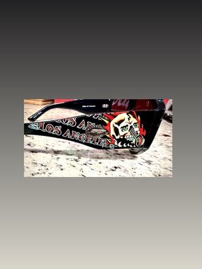Ed Hardy Black Sunglasses with Red and White Skull Graphics